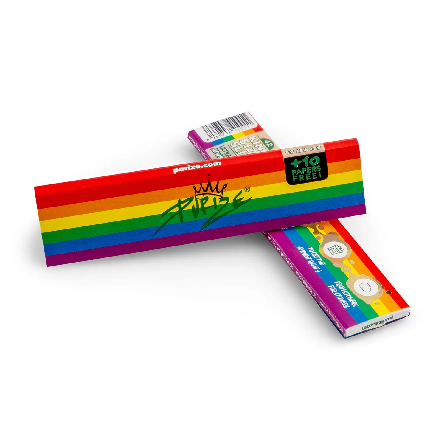 PURIZE® King Size Slim Paper, 42 Stück pro Packung, ungebleicht, regenbogenfarben