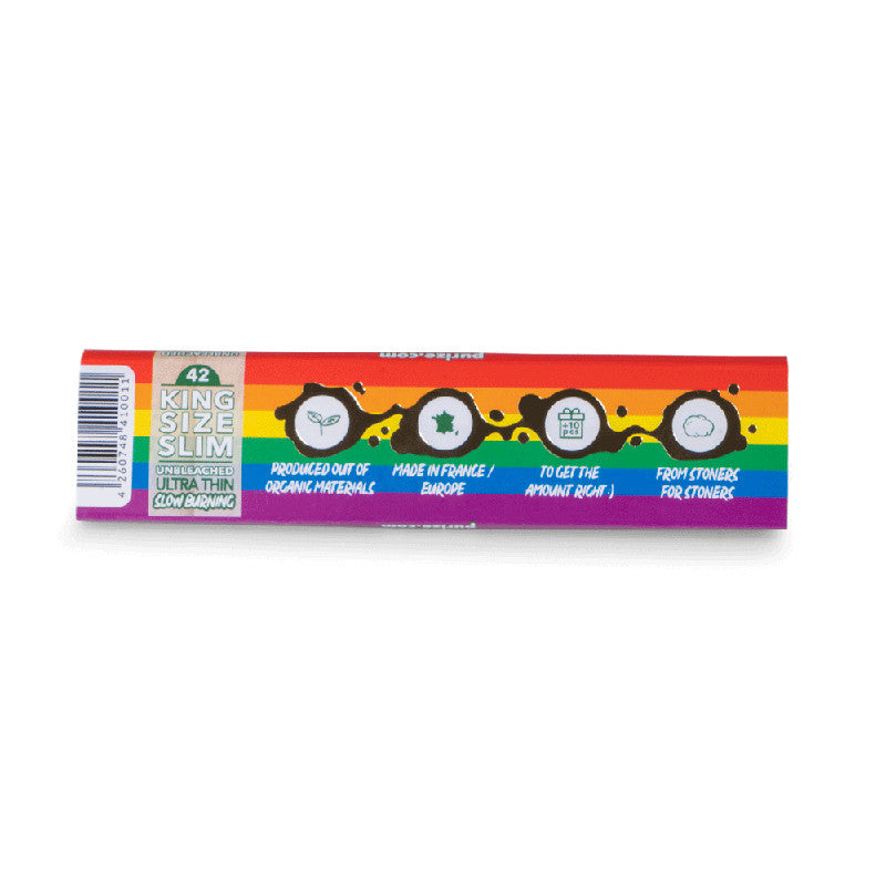 PURIZE® King Size Slim Paper, 42 Stück pro Packung, ungebleicht, regenbogenfarben