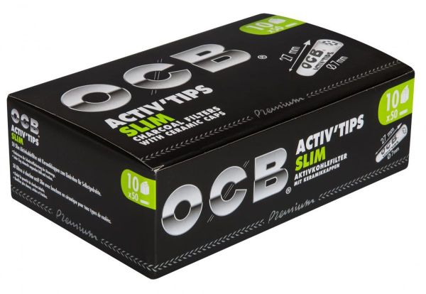 OCB carbon active filters Tips Slim 7 mm, BOX 10 Stk. (je 50 Filter)