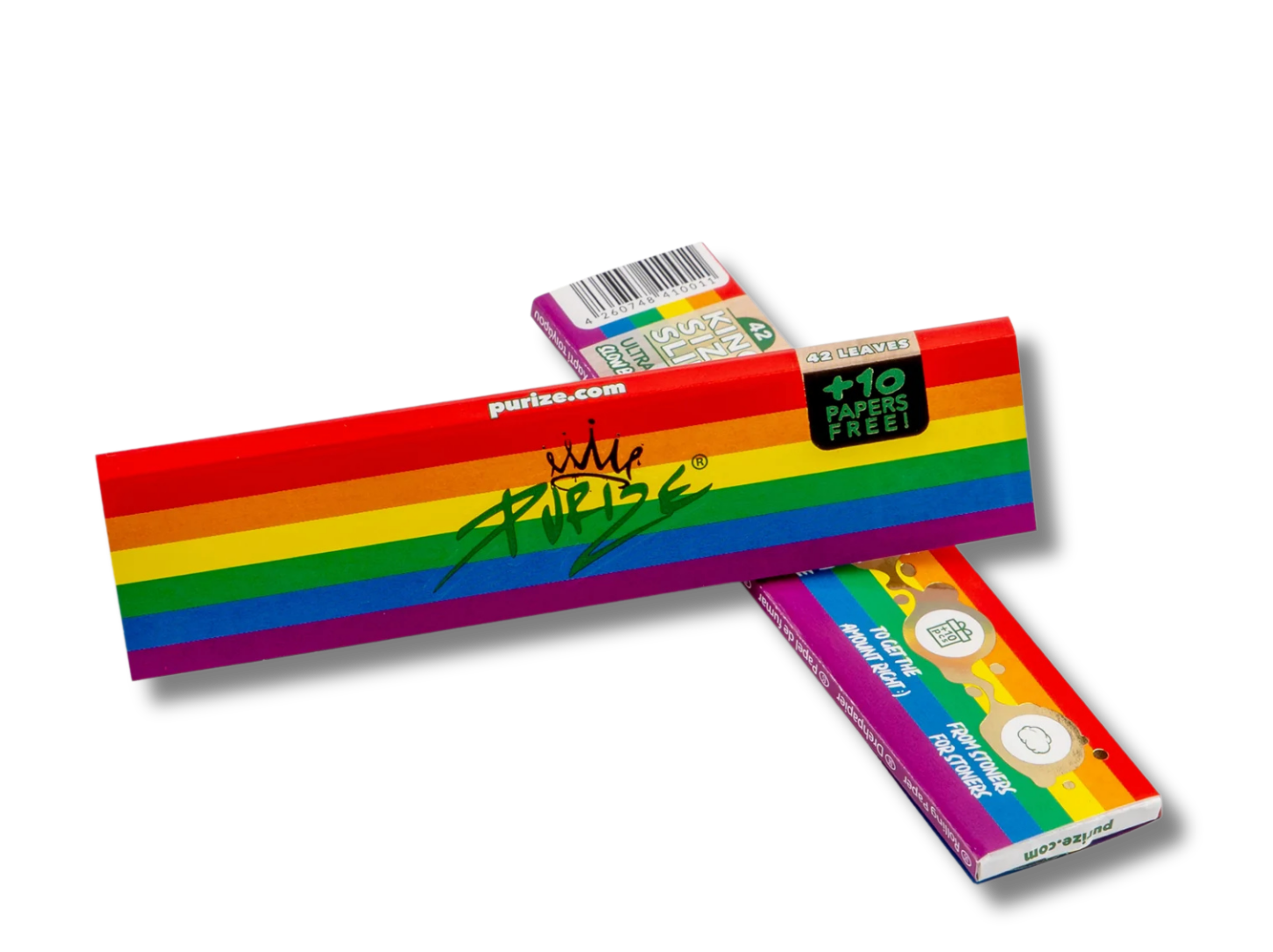 PURIZE® King Size Slim Paper, 42 Stück pro Packung, ungebleicht, regenbogenfarben