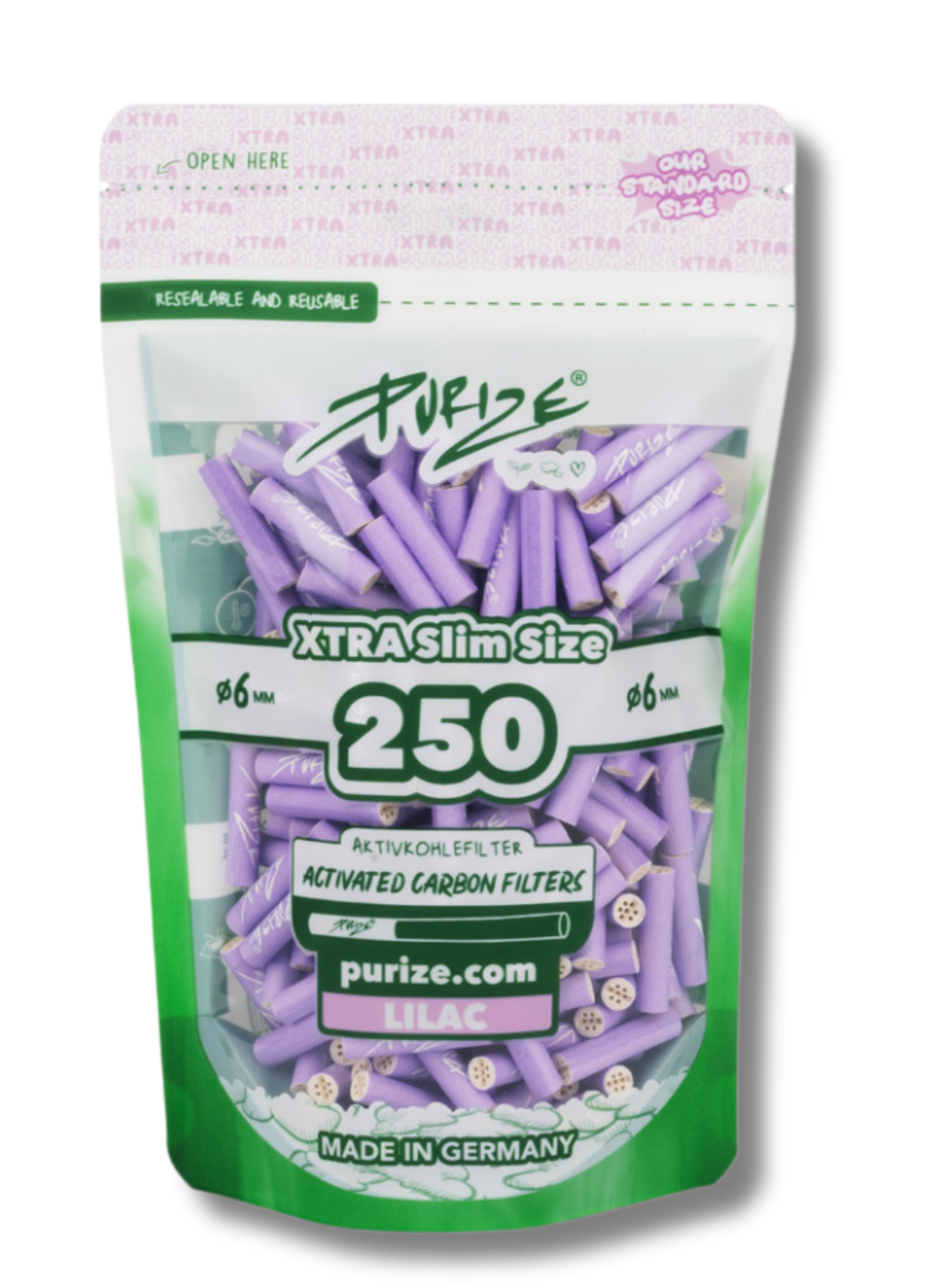 PURIZE® Aktivkohlefilter - XTRA Slim Size, Beutel 250 St., purple