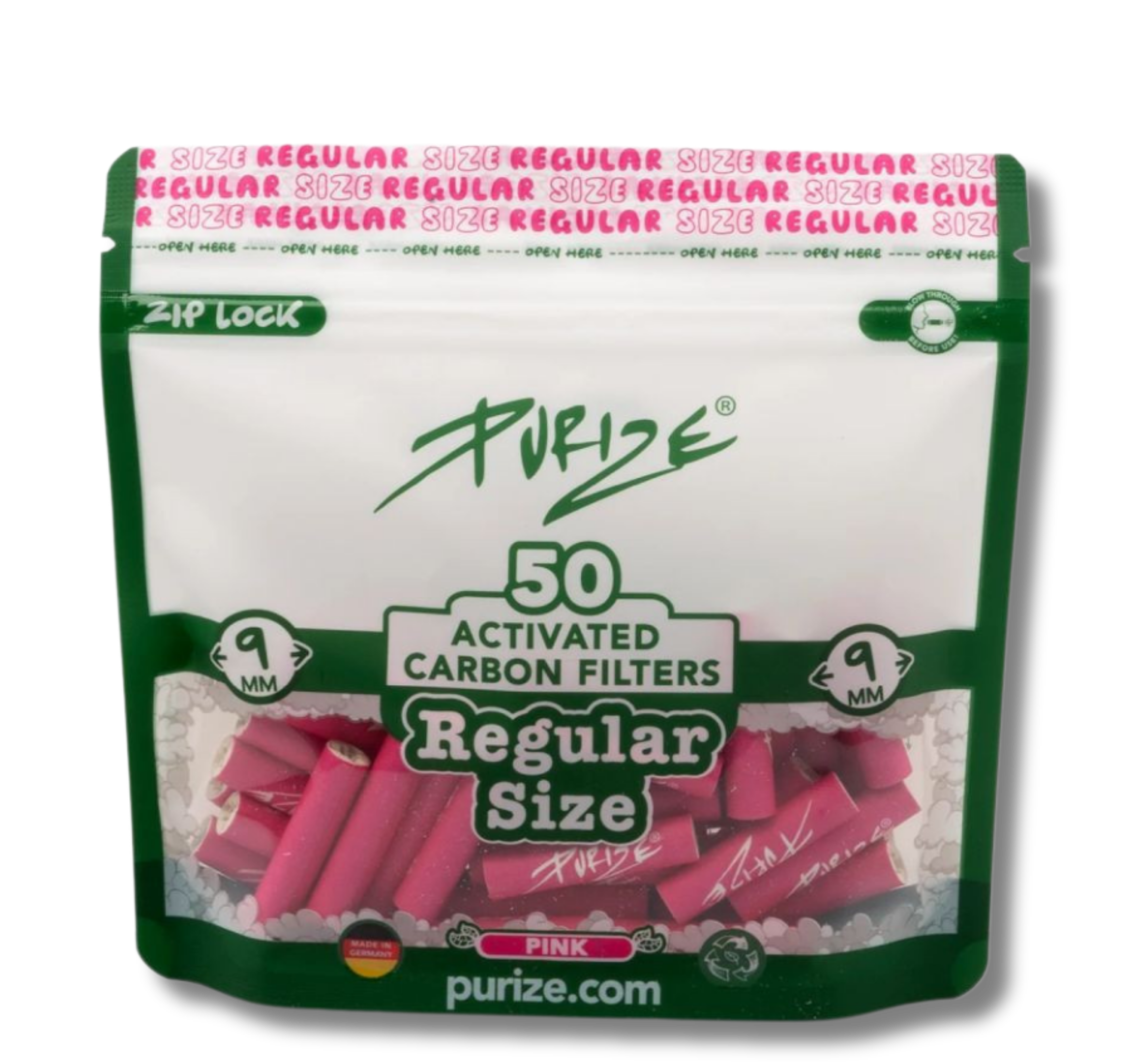 PURIZE® Aktivkohle filter- Regular Size, Tüte 50stk., pink