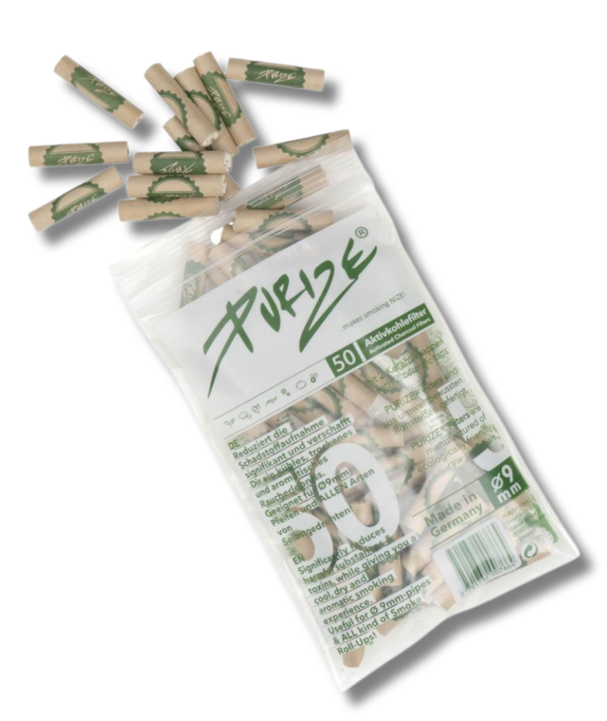 Purize Regular 9mm Aktivkohlefilter Organic, PE Vorratsbeutel 50 Stk.