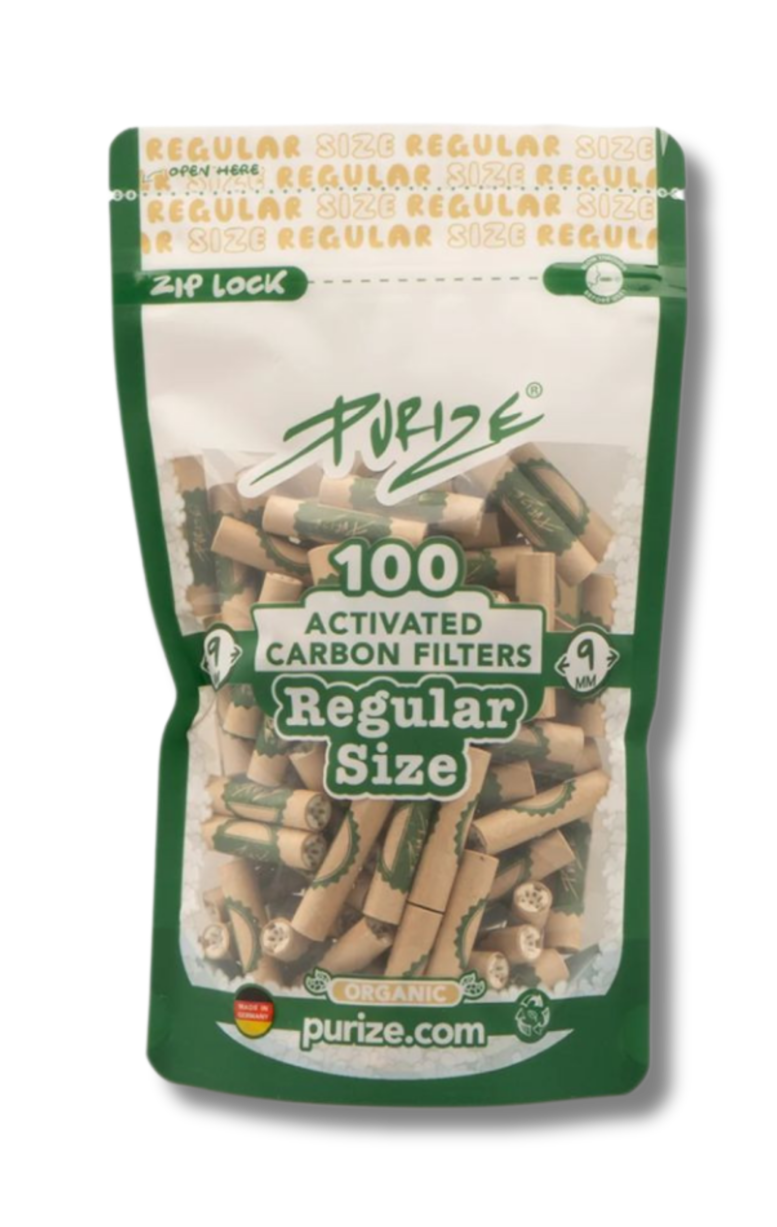 PURIZE® Aktivkohle Filter- Regular Size, Tüte 100stk., organisch