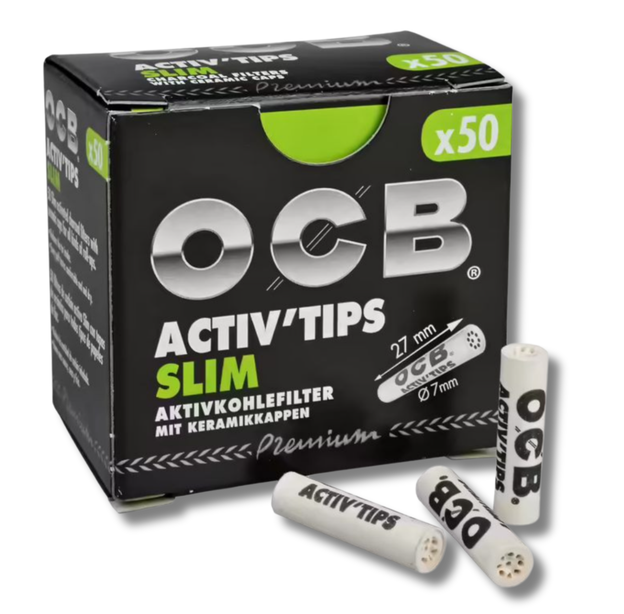OCB carbon active filters Tips Slim 7 mm, pack 50 Stk.