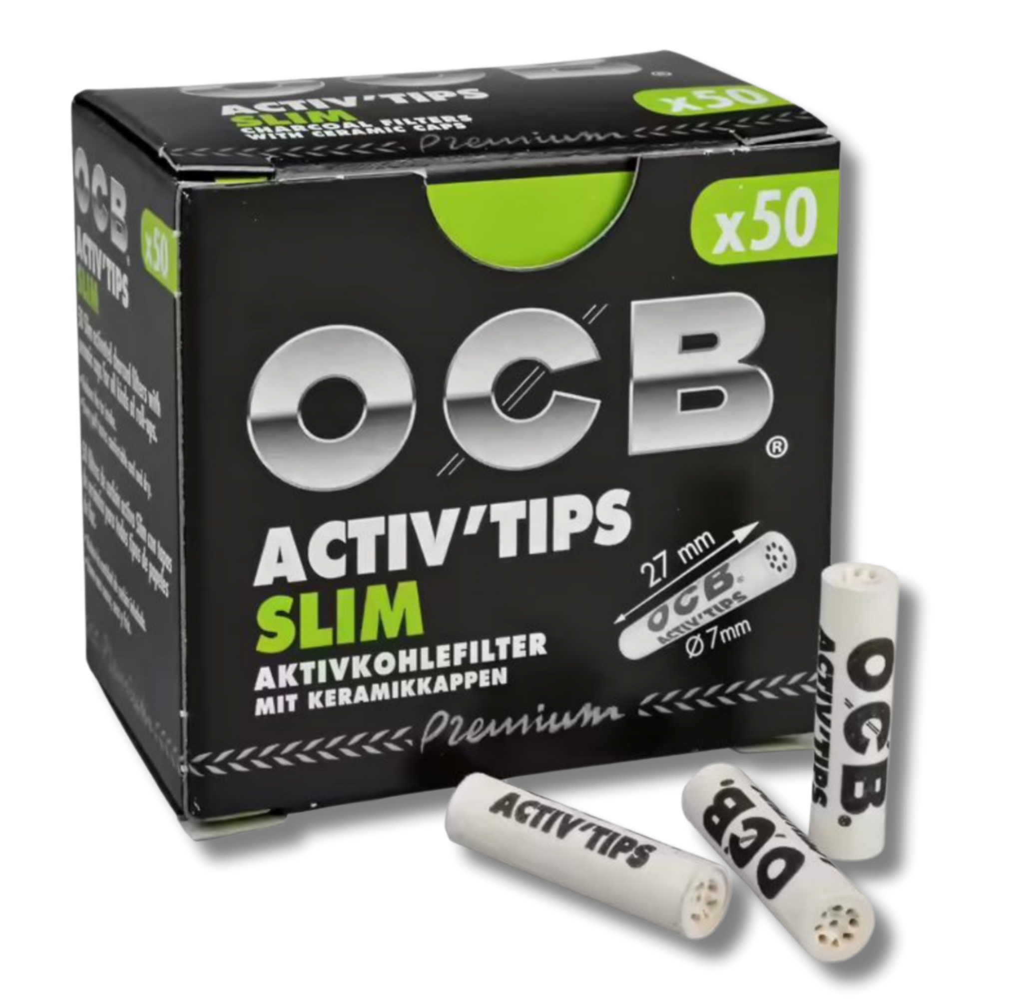 OCB carbon active filters Tips Slim 7 mm, pack 50 Stk.
