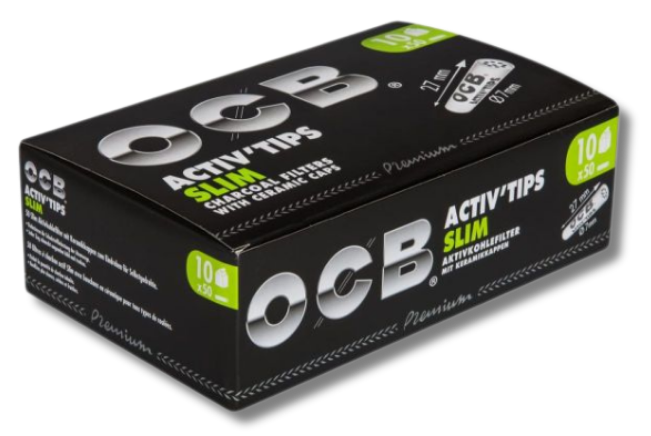 OCB Aktivkohlefilter Slim 7 mm, BOX 10 Stk. (je 50 Filter)