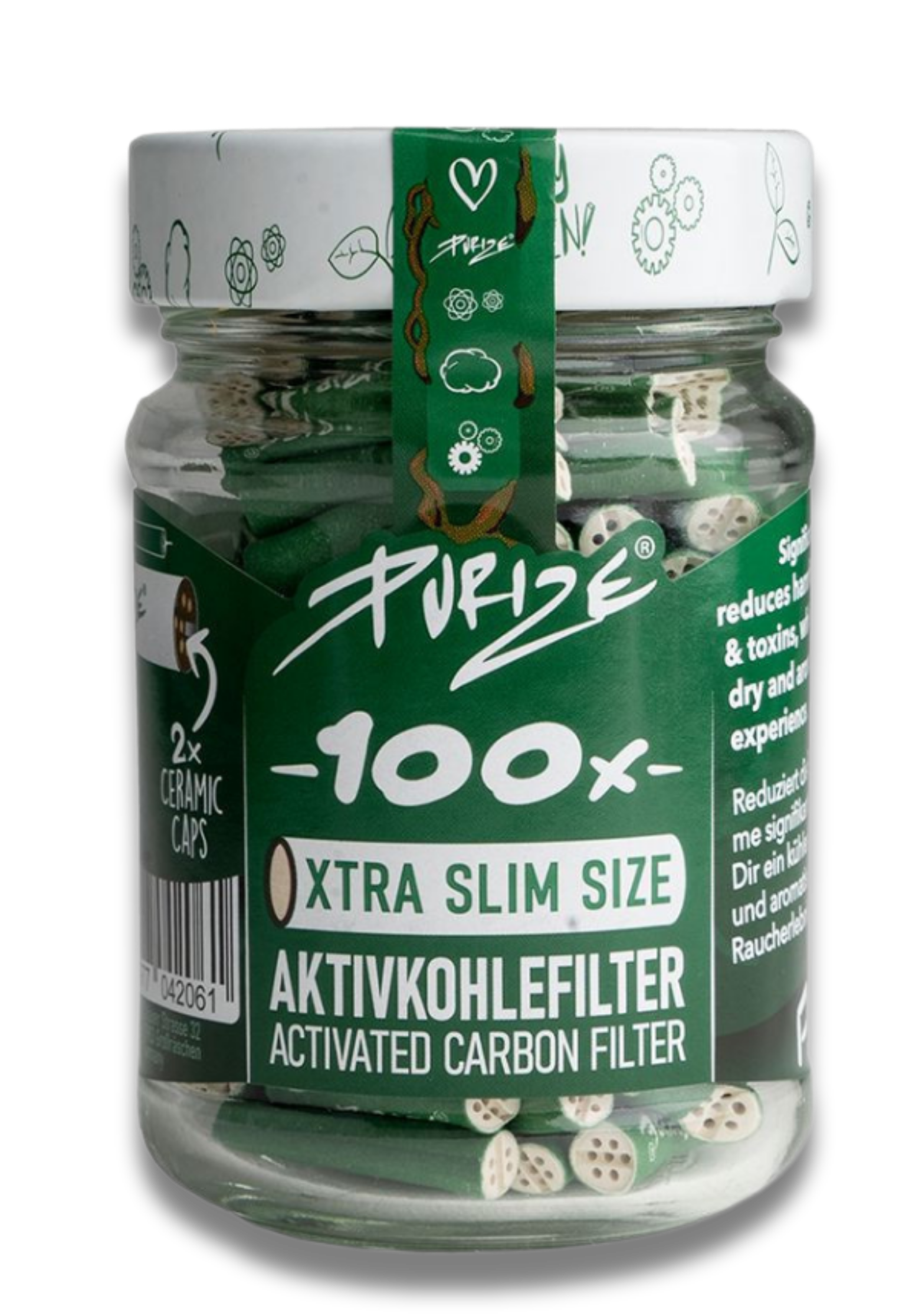 Purize XTRA Slim 5.9mm Aktivkohlefilter grün, Glas 100 Stk.