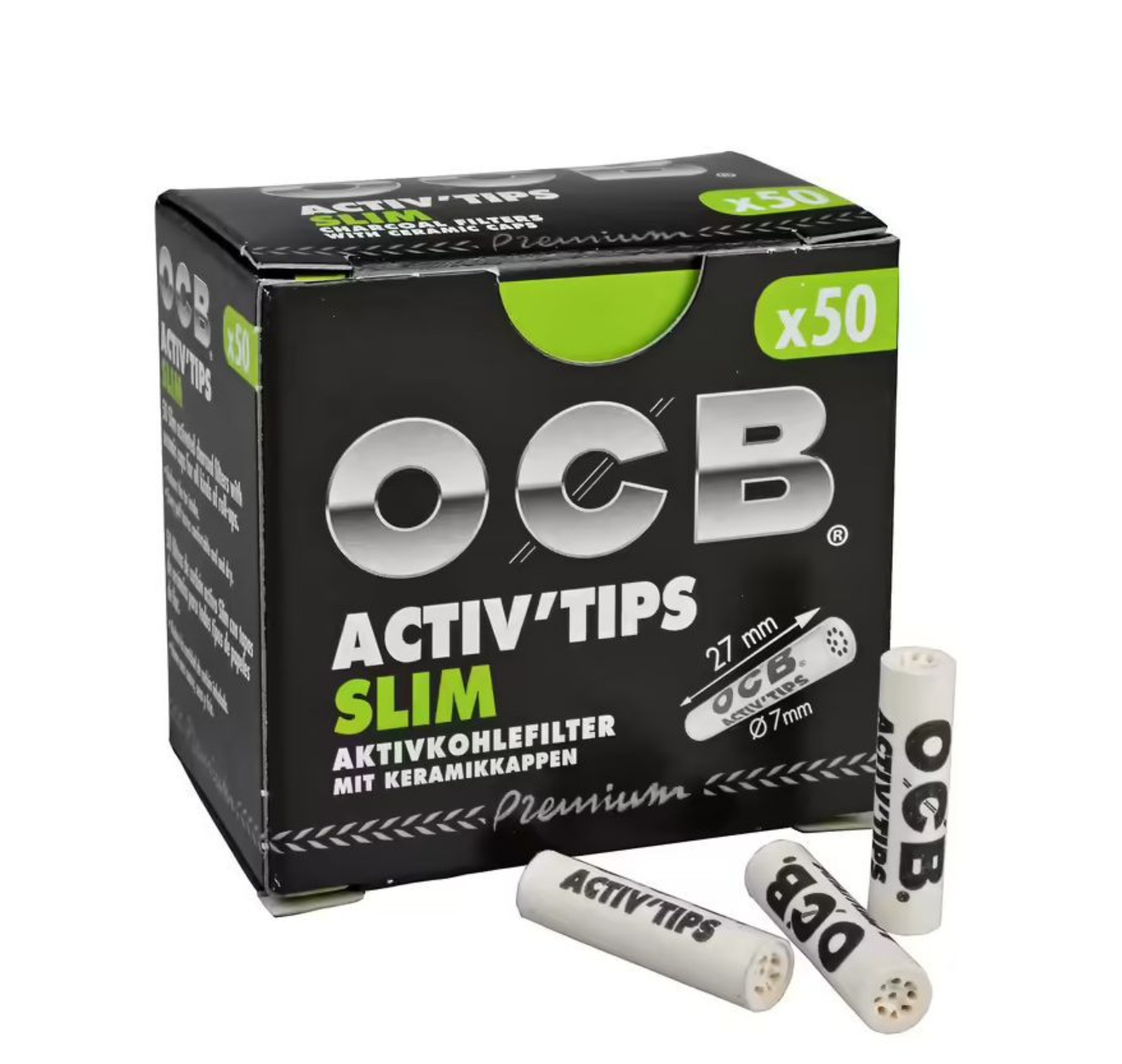 OCB carbon active filters Tips Slim 7 mm, pack 50 Stk.